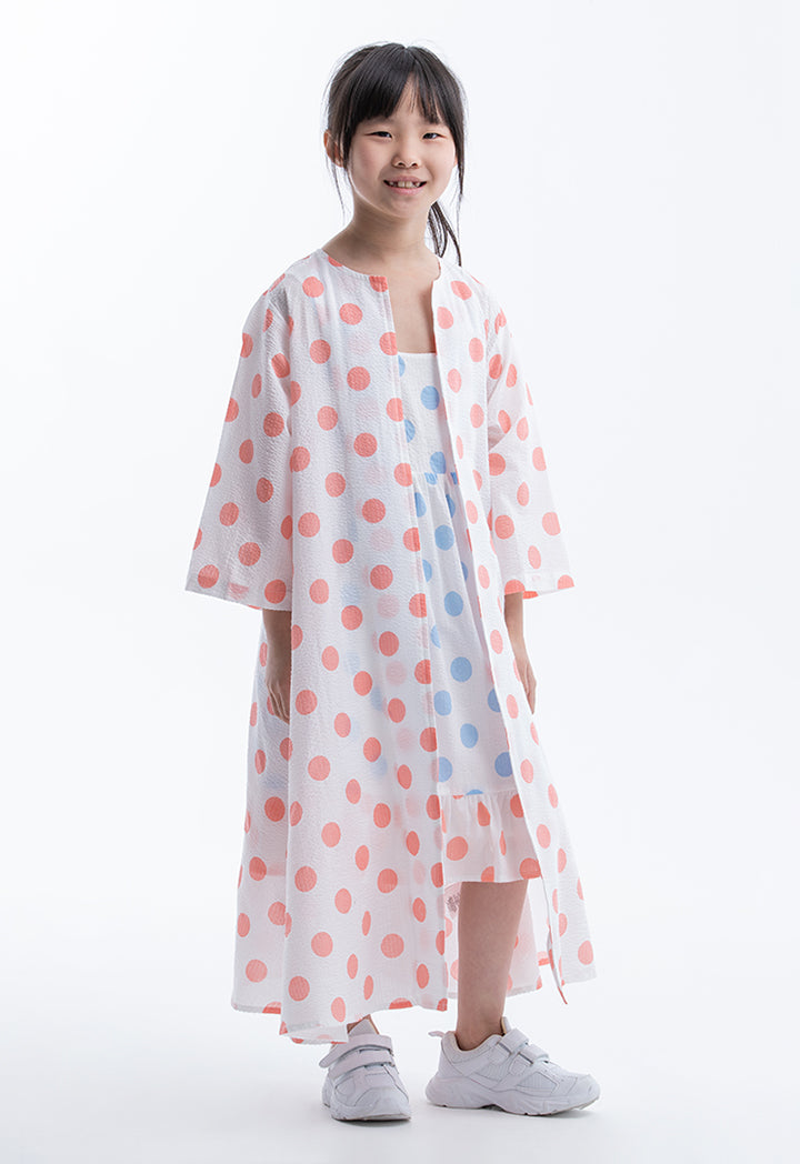 Polka Dot Print Dress with Kimono Set