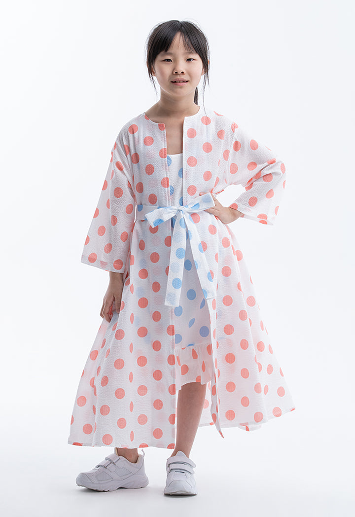 Polka Dot Print Dress with Kimono Set