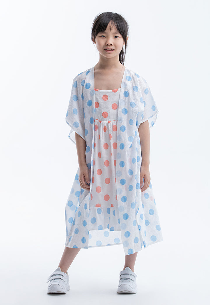 Polka Dot Print Dress with Kimono Set