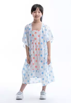 Polka Dot Print Dress with Kimono Set