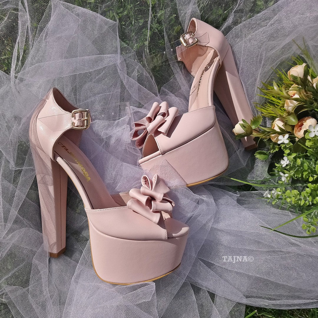 Powder Pink Strappy High Heel Platforms