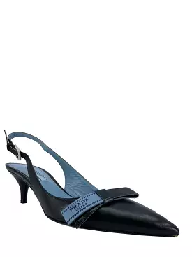 Prada Leather Logo Bow Kitten Heel Slingback Pumps 7.5 - Buy Now