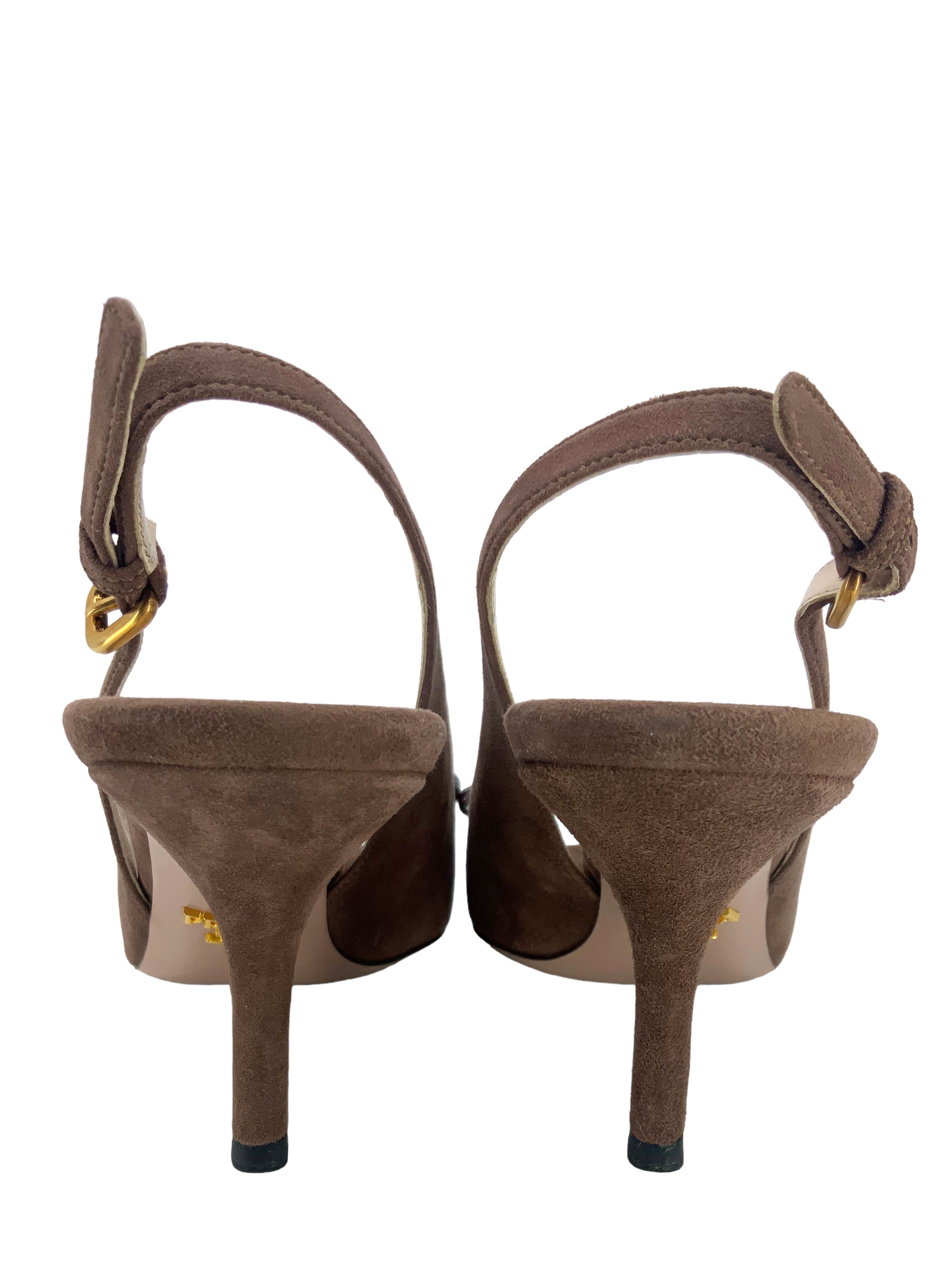 Prada Peep Toe Bow Sandals | Suede | Size 7.5