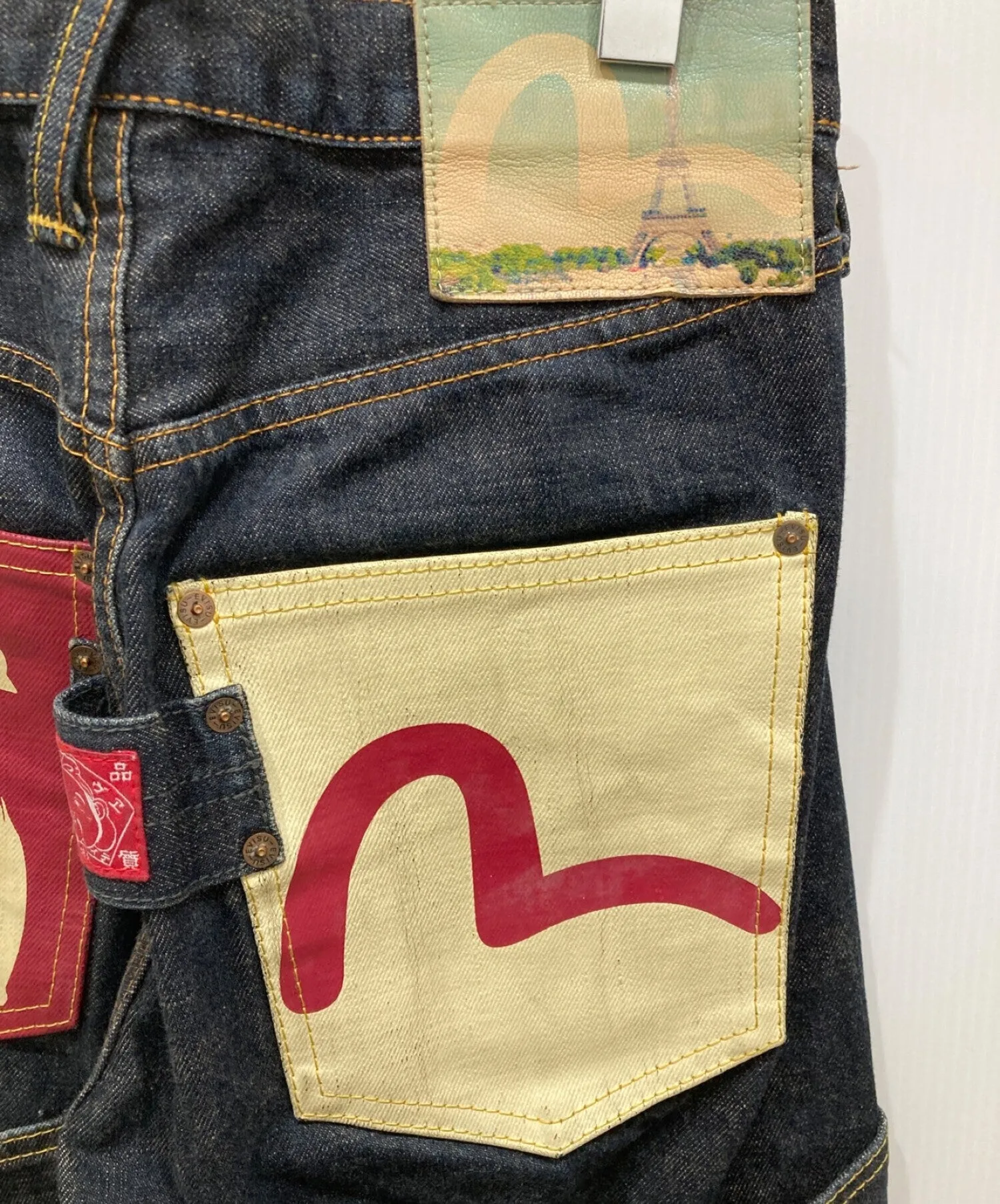 [Pre-Owned] EVISU Mennie Pocket Denim Denim Pants Seagull Paint Warning