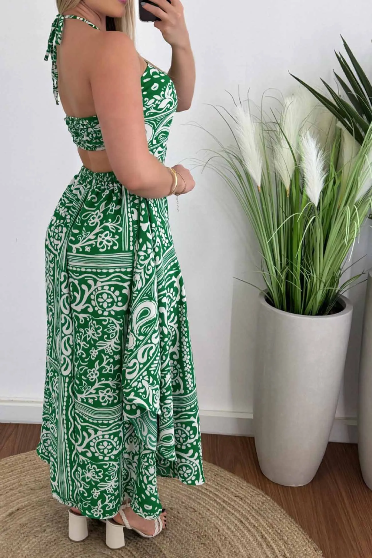 Backless Halterneck Midi Dress Print