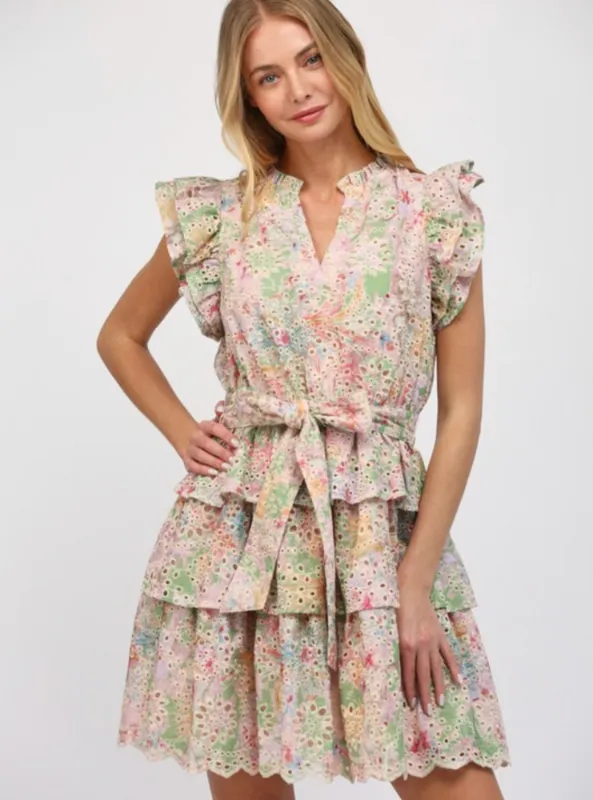 Eyelet Lace Tiered Dress Print