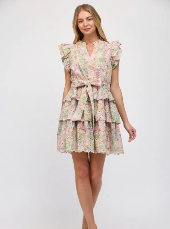 Eyelet Lace Tiered Dress Print