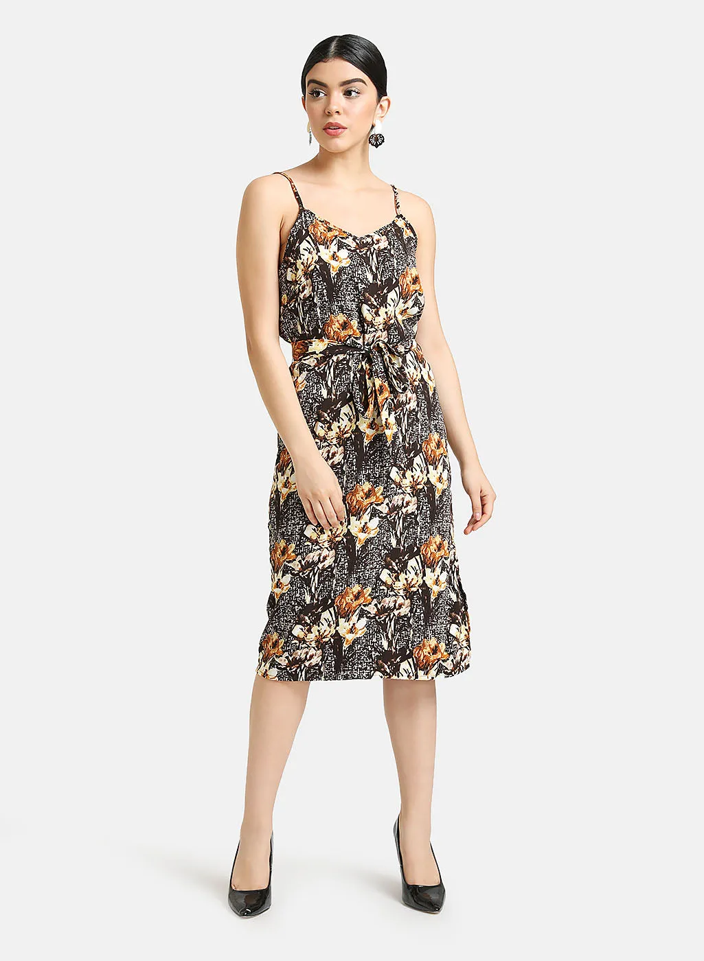 Midi Dress with Printed Straps