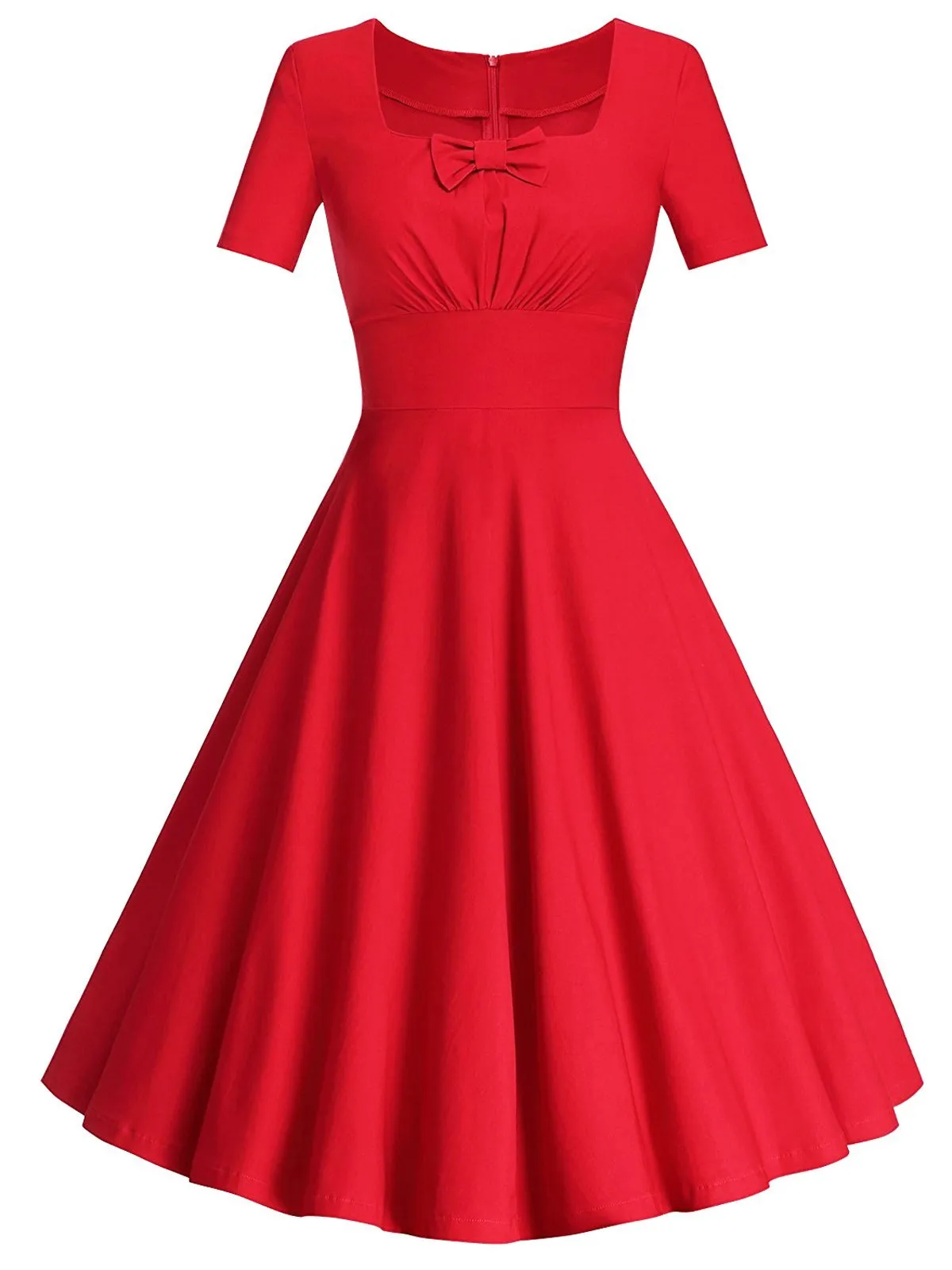 Red 1950s Bow Swing Dress