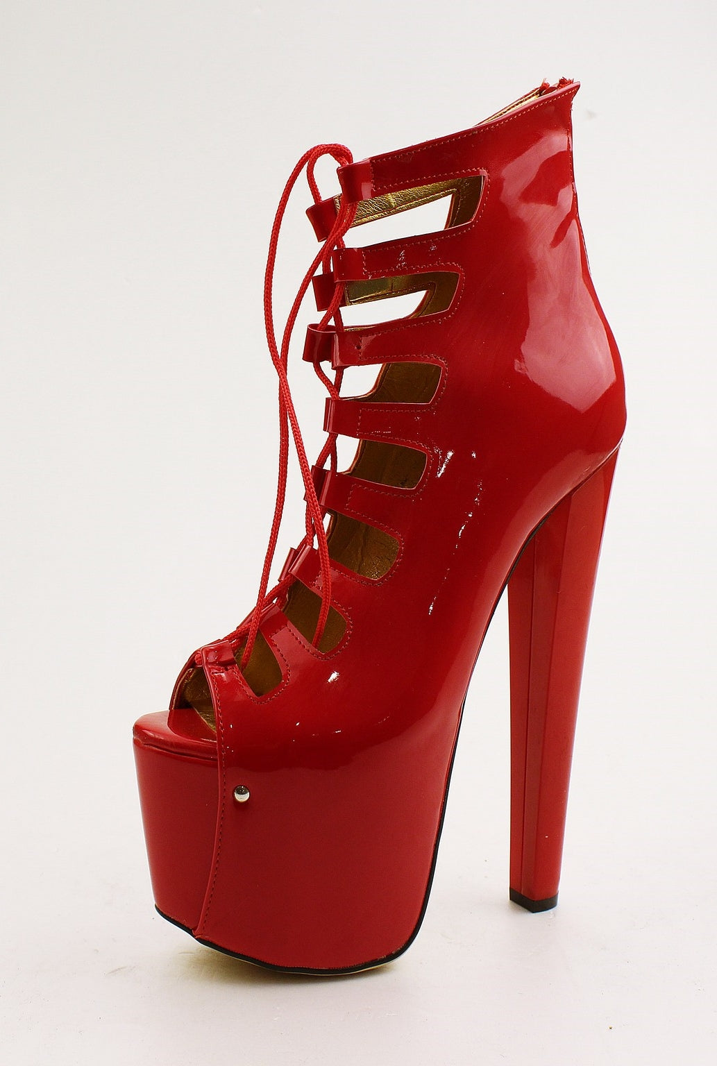 Red gladiator platform shoes