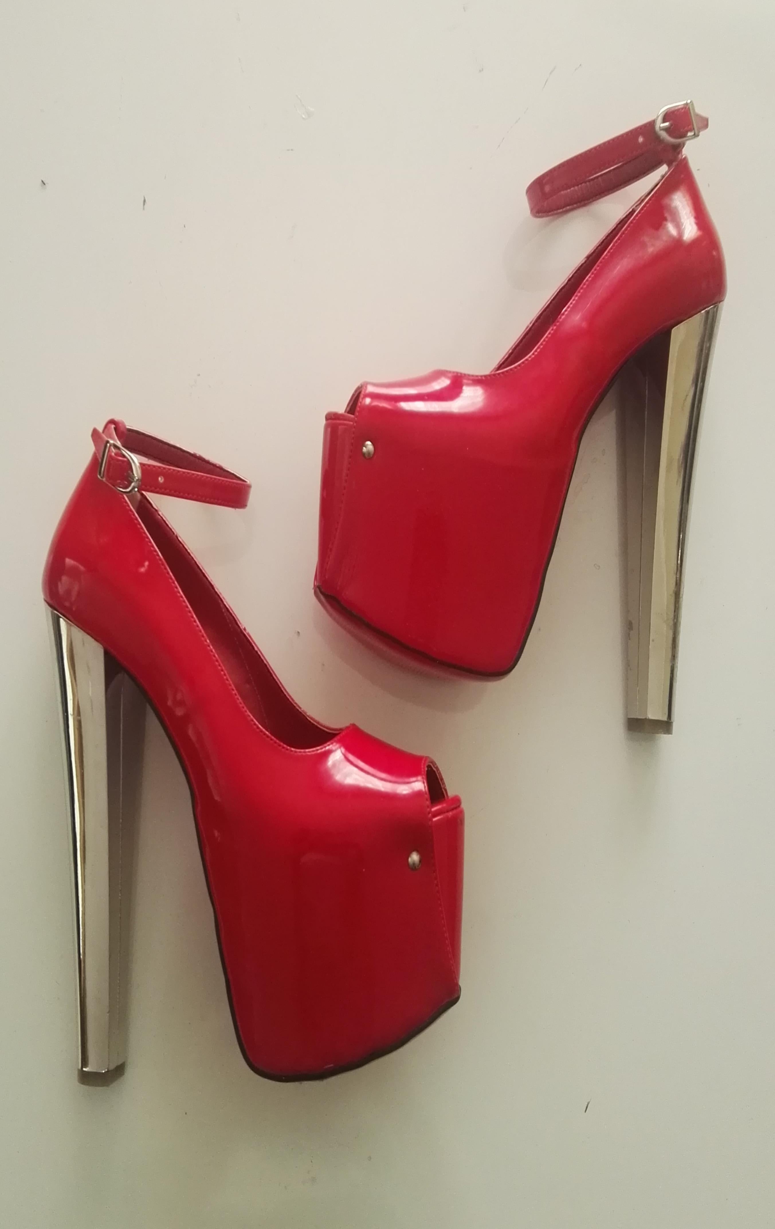 Red Patent Leather Ankle Strap High Heel Platforms - Shop now