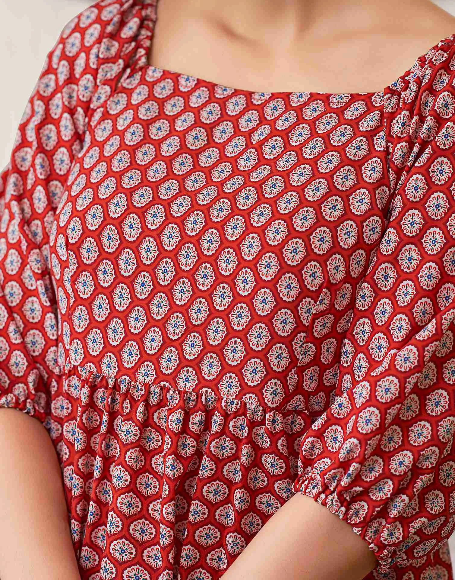 Red Floral Print Dress