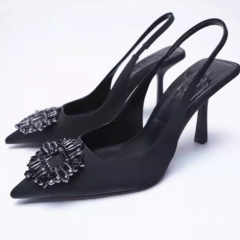 Rhinestone embellished pointed heel pumps