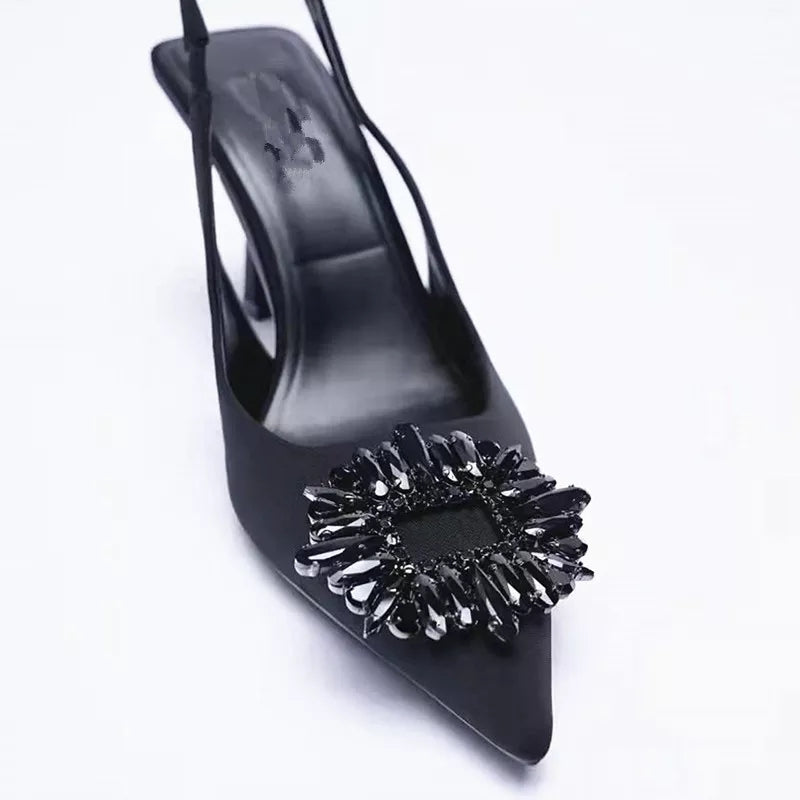 Rhinestone embellished pointed heel pumps