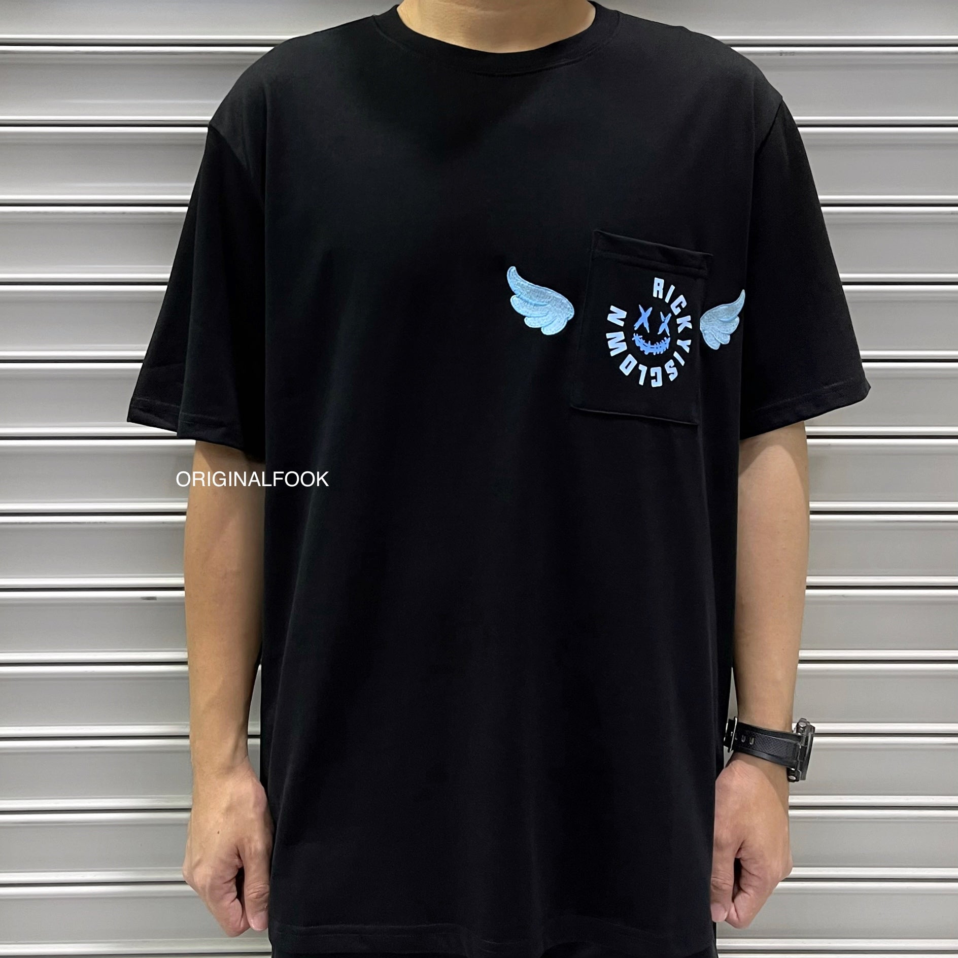 Rickyisclown Angel Wings Pocket Tee Black with Embroidery - R9210508f-GGGG.