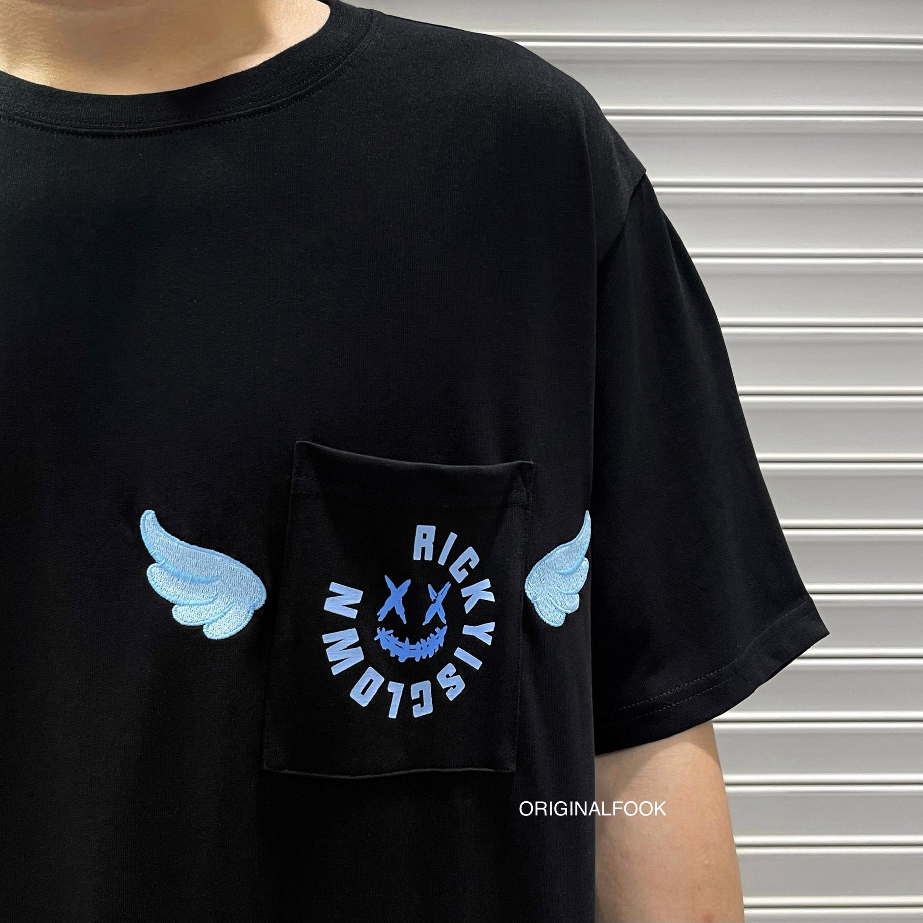 Rickyisclown Angel Wings Pocket Tee Black with Embroidery - R9210508f-GGGG.