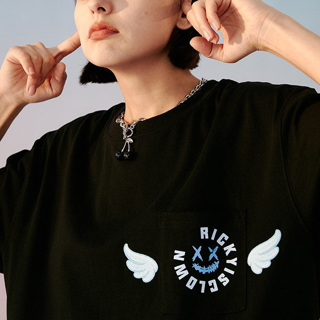 Rickyisclown Angel Wings Pocket Tee Black with Embroidery - R9210508f-GGGG.