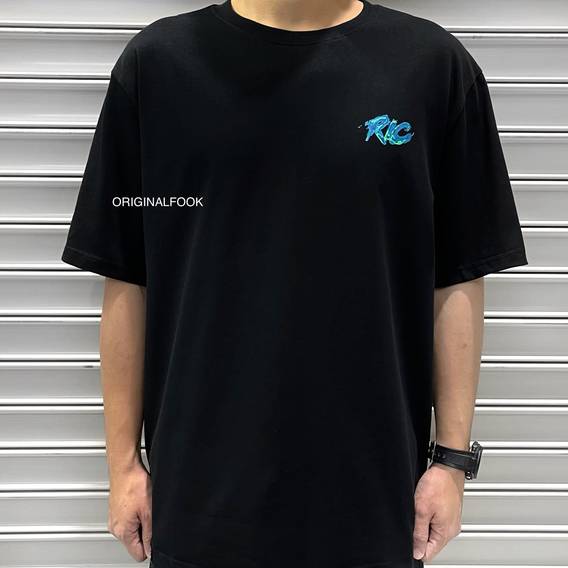 Ricky's Clown Blue Flame Smiley T-Shirt in Black