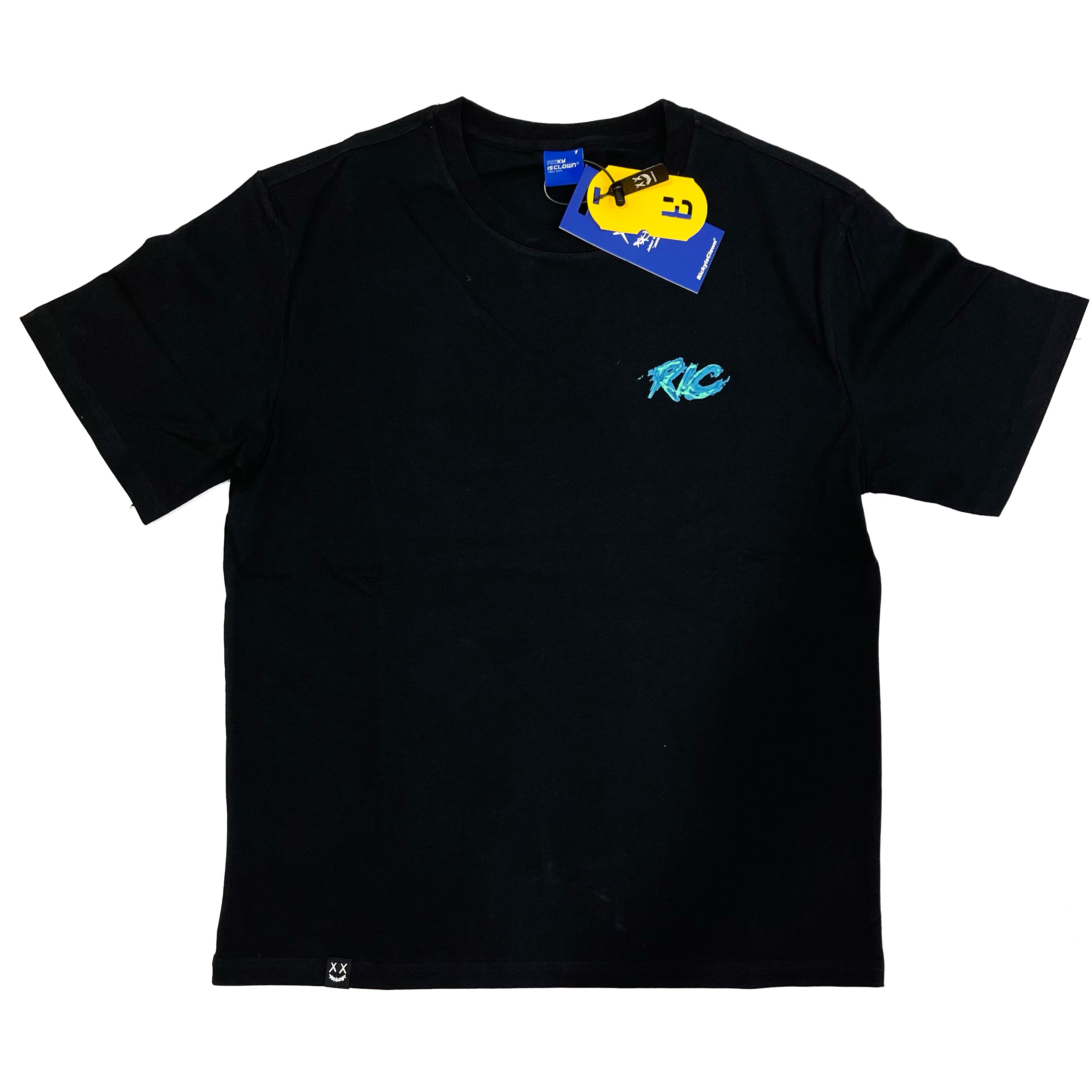 Ricky's Clown Blue Flame Smiley T-Shirt in Black