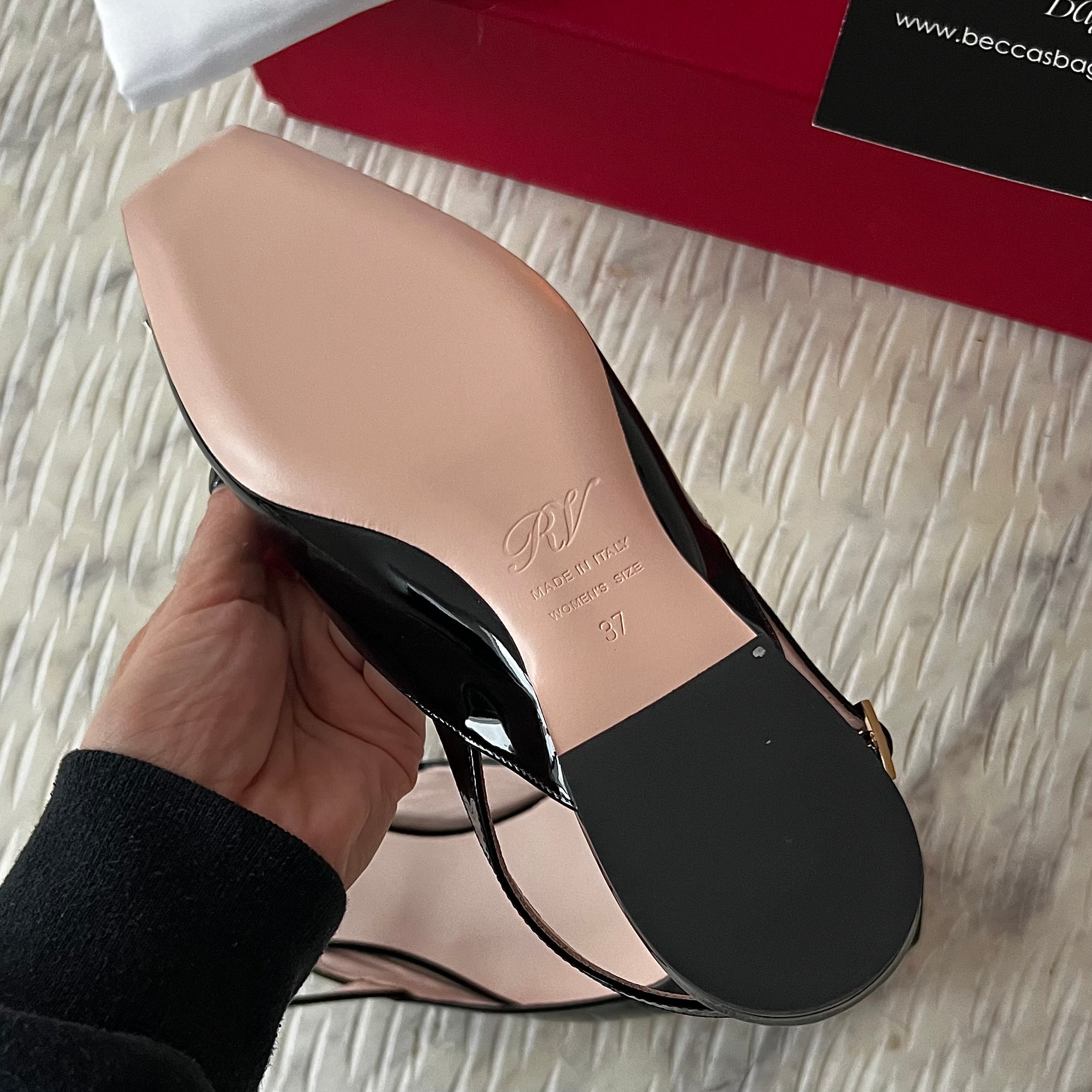 Roger Vivier Slingback Ballerinas, Metal Buckle, Patent Leather, Trompette