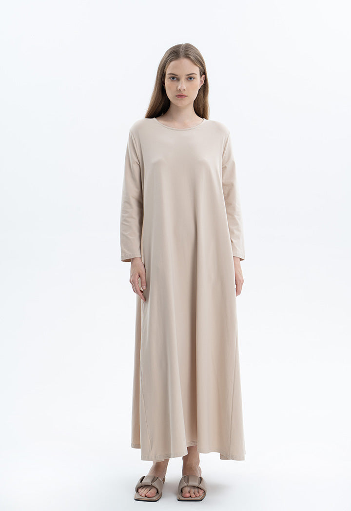 Round neck solid maxi dress