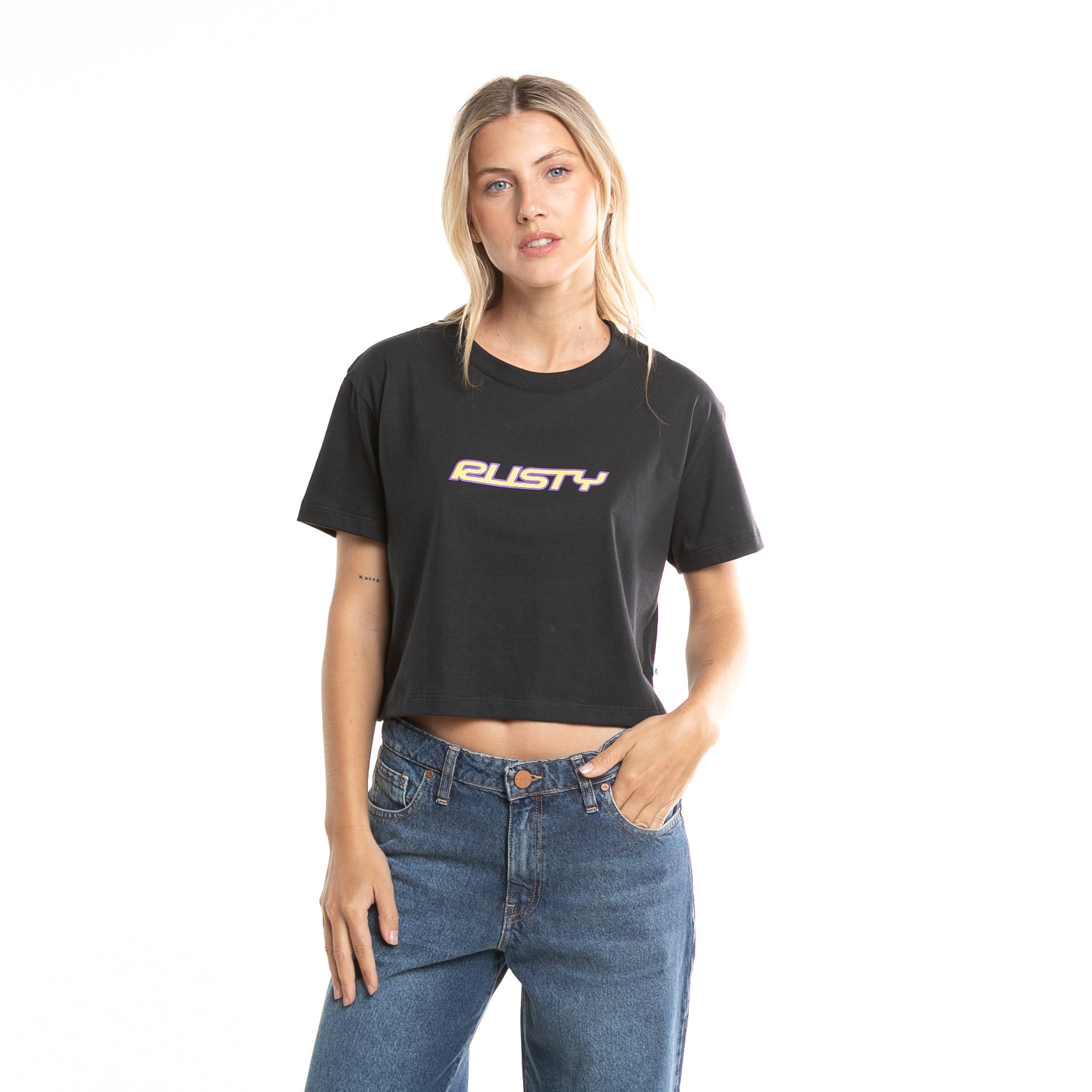 Rusty Rider Black Cropped Tee for Women