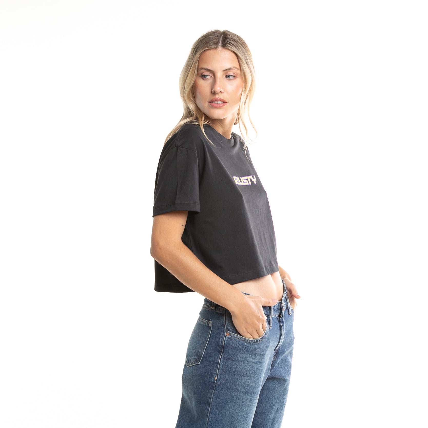 Rusty Rider Black Cropped Tee for Women