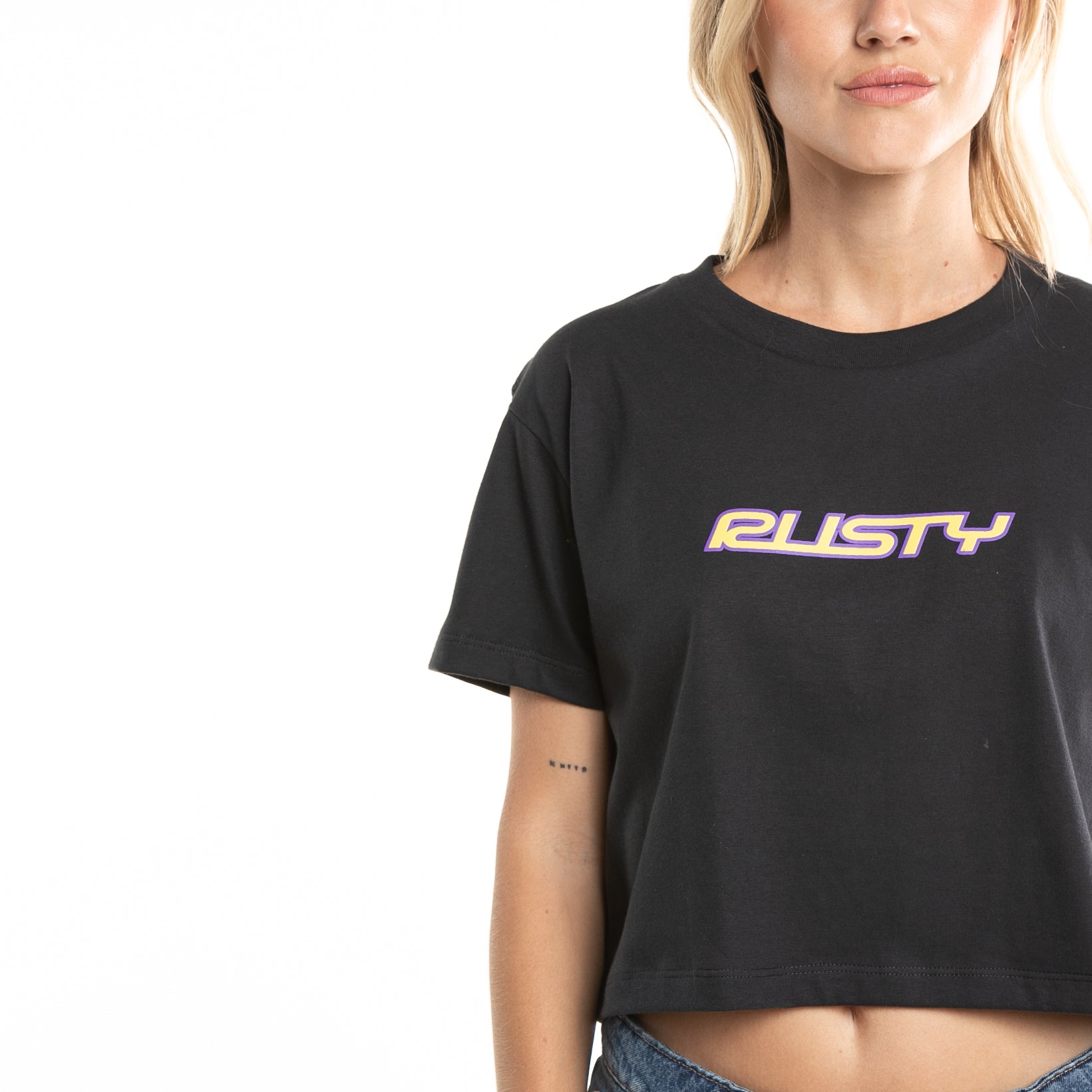 Rusty Rider Black Cropped Tee for Women