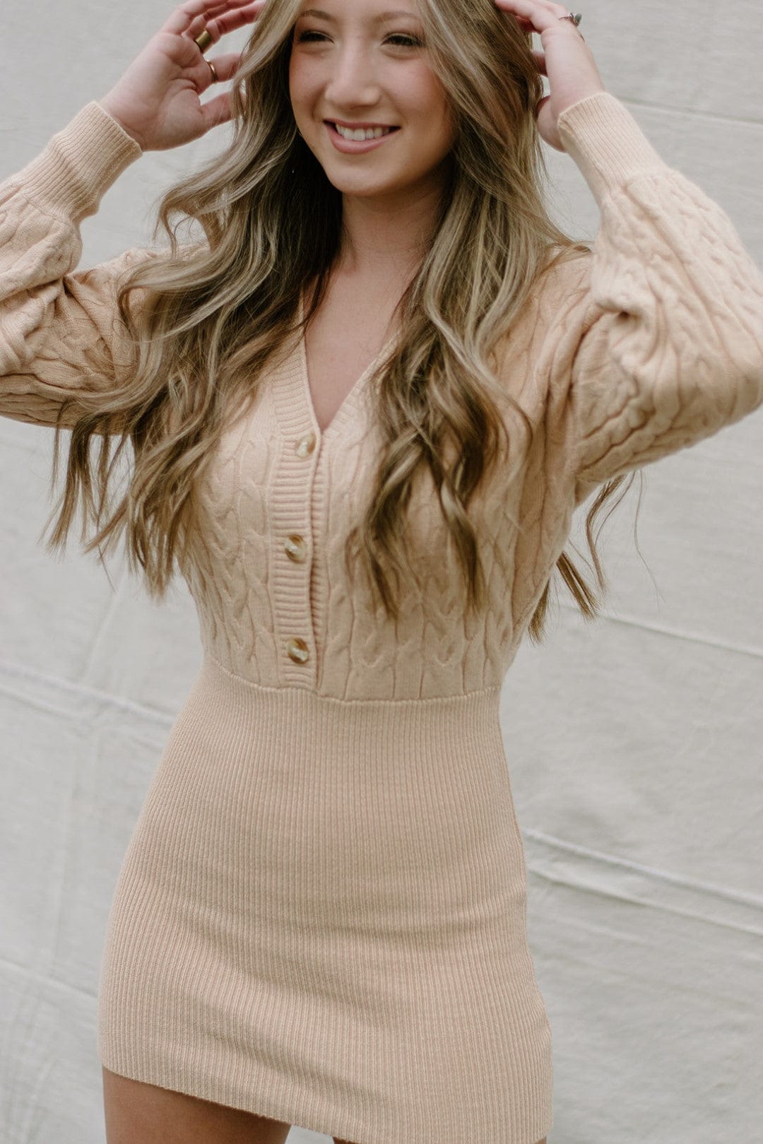 Sand Knit Sweater Mini Dress - Shop Now