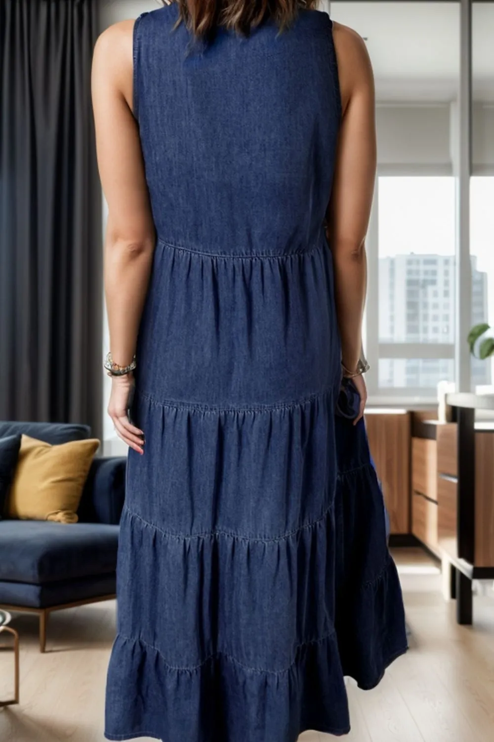 Sleeveless Denim Sari Dress