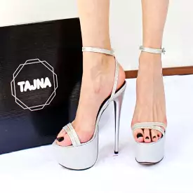 Silver Shiny Strappy Peep Toe Platform Shoes