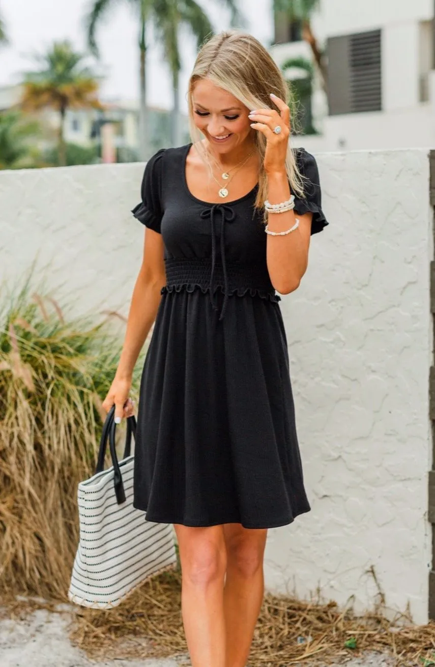 Sincere Smiles Smocked Knit Dress in Black - Shop Now