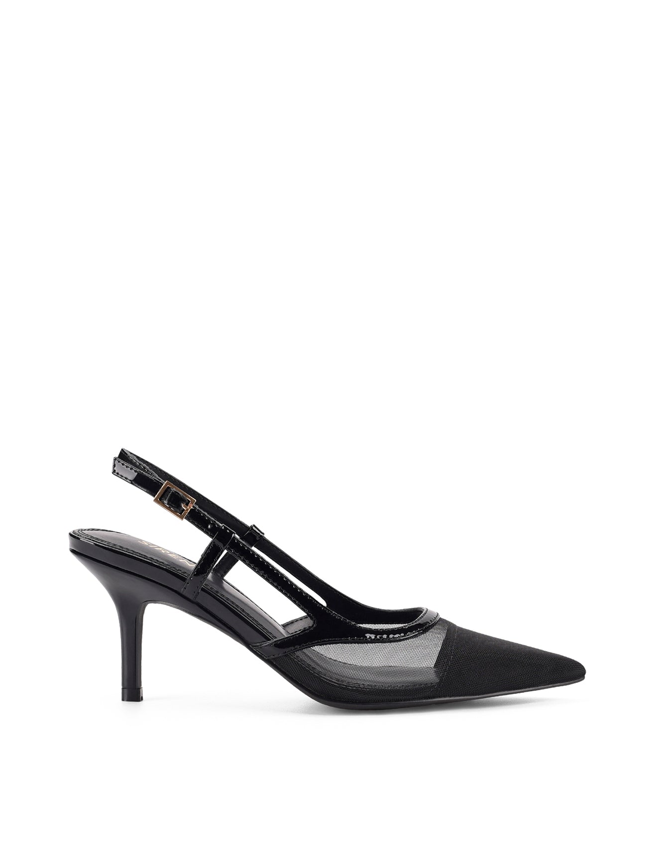 Sissy Black Patent Leather/Mesh Point Toe Slingbacks