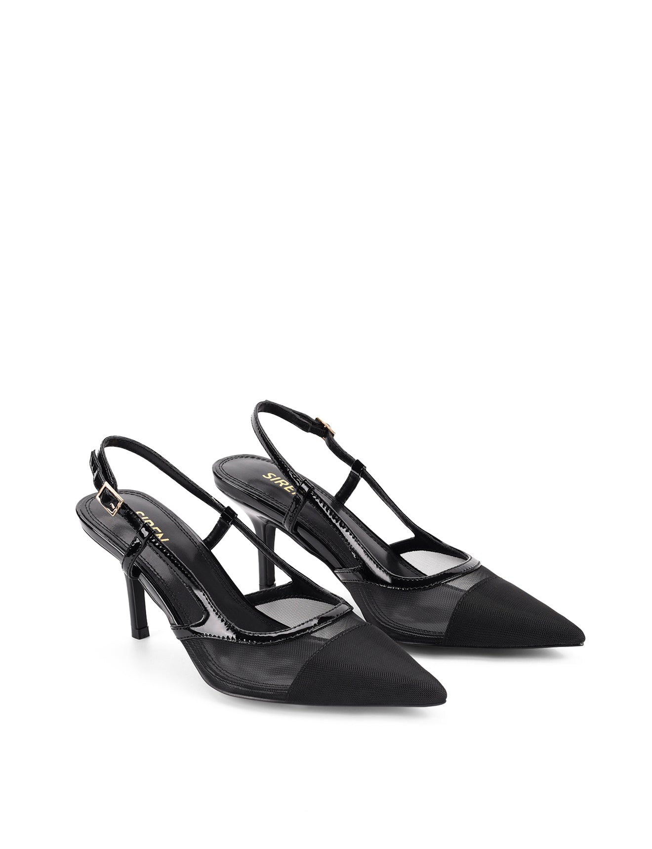 Sissy Black Patent Leather/Mesh Point Toe Slingbacks