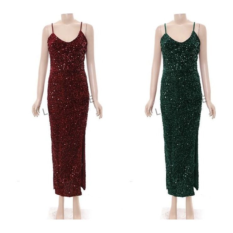 Sleeveless Glitter Dress with Side Slit