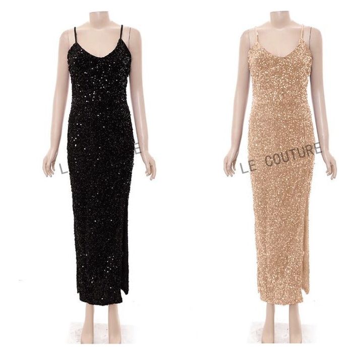 Sleeveless Glitter Dress with Side Slit