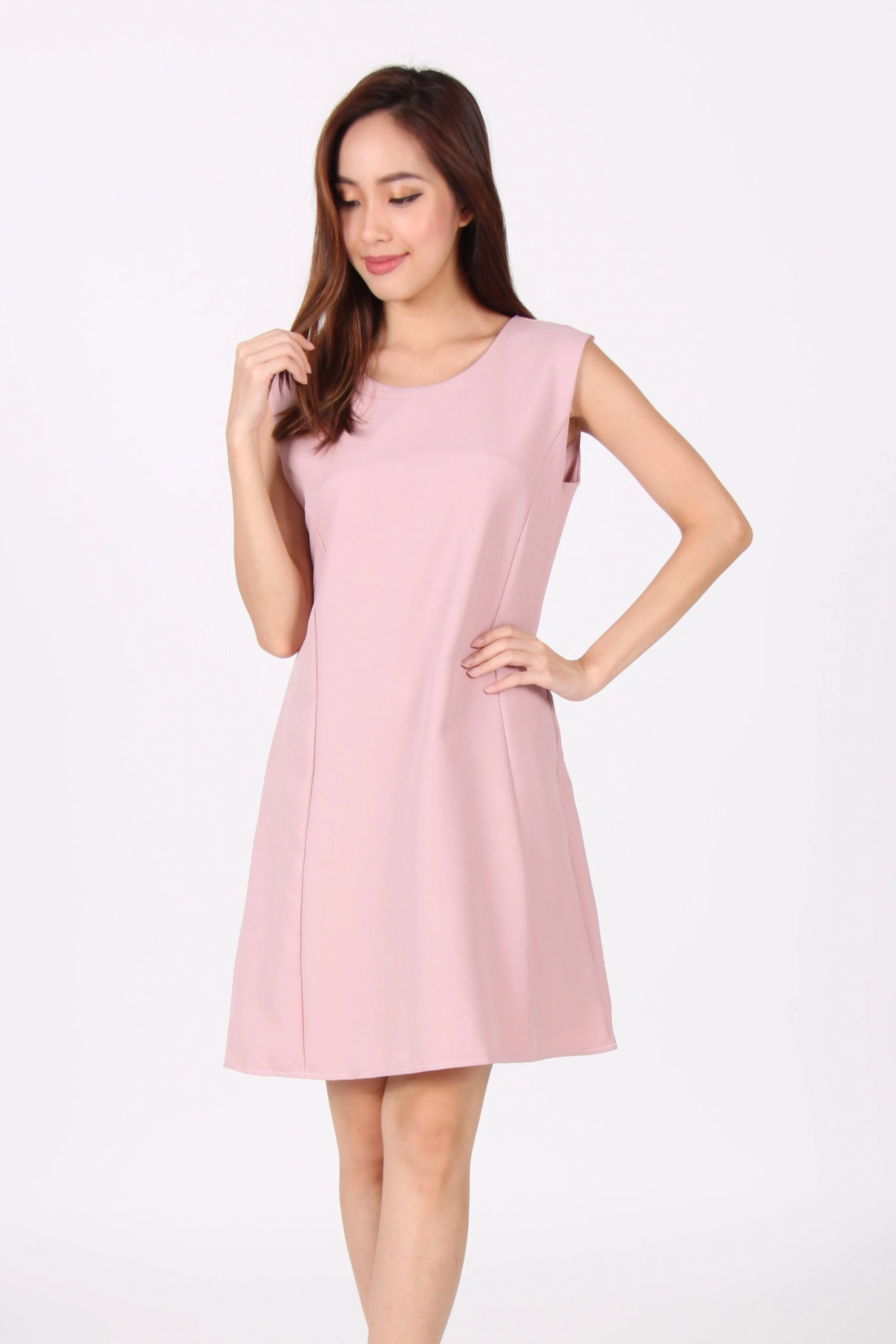 Pink Sleeveless Shift Dress.