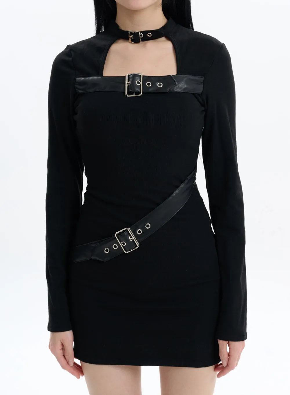 Mini Dress with Solid Buckle - IF413