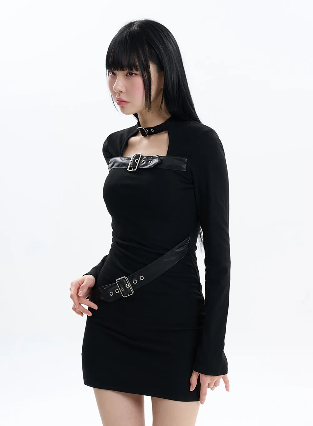 Mini Dress with Solid Buckle - IF413