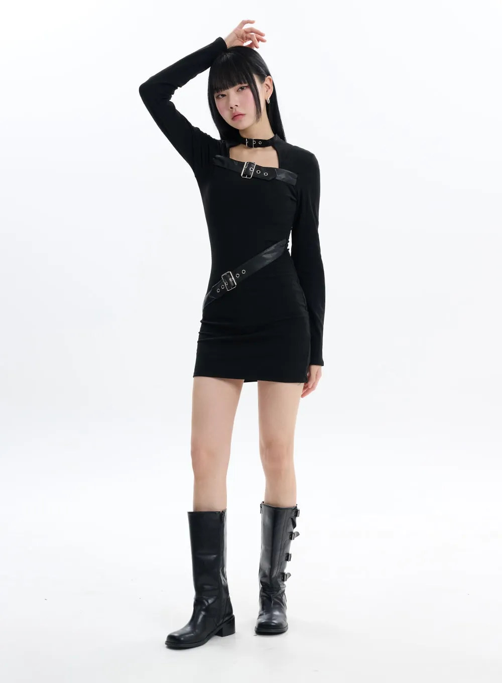 Mini Dress with Solid Buckle - IF413