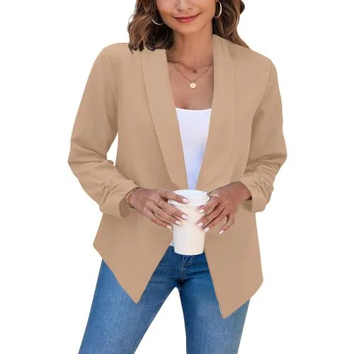 Solid Color Patchwork Polyester Blazer