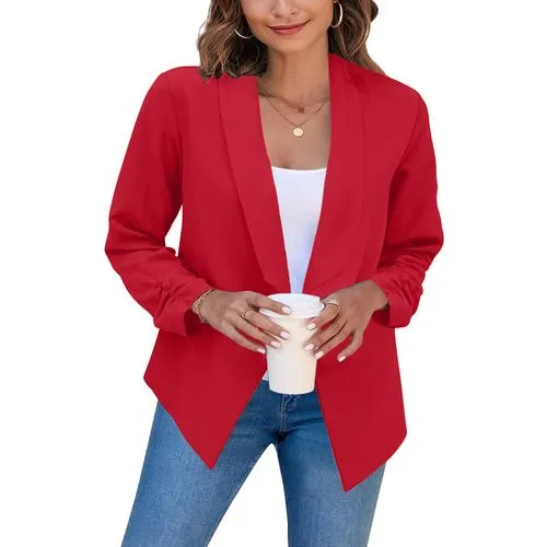 Solid Color Patchwork Polyester Blazer