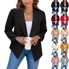 Solid Color Patchwork Polyester Blazer