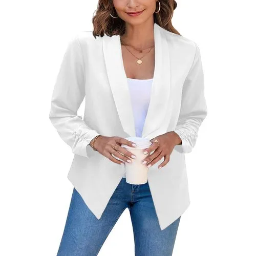 Solid Color Patchwork Polyester Blazer