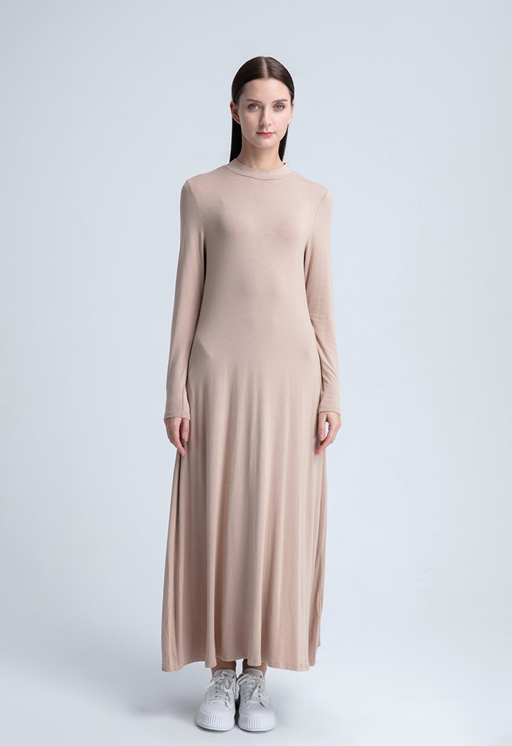 Solid Color Round Neck Dress