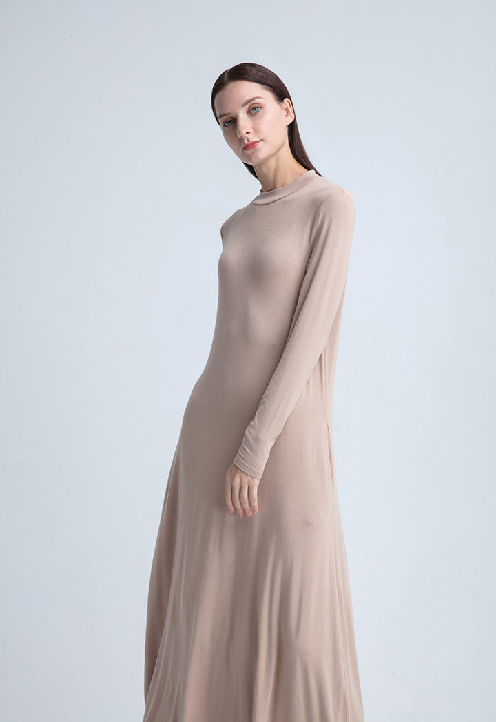 Solid Color Round Neck Dress