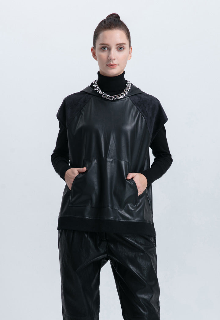 Solid Faux Leather Blouse