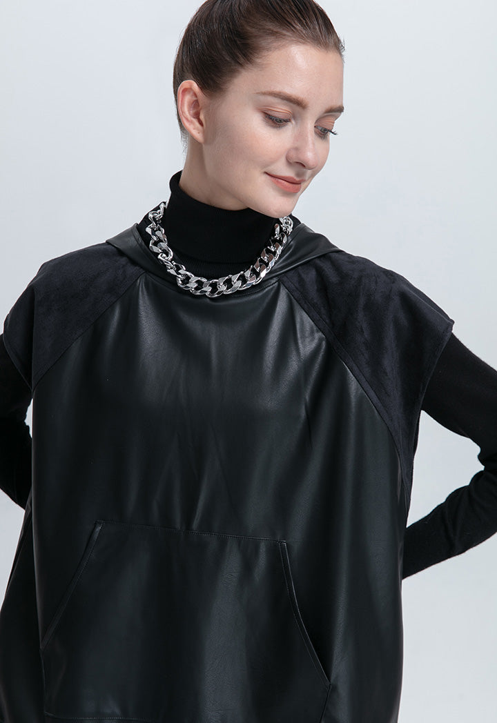 Solid Faux Leather Blouse