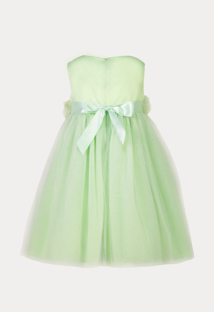 Solid Flower Self Tie Party Dress with Glittery Belt