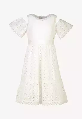 Solid Geometric Lace Cold Shoulder Dress